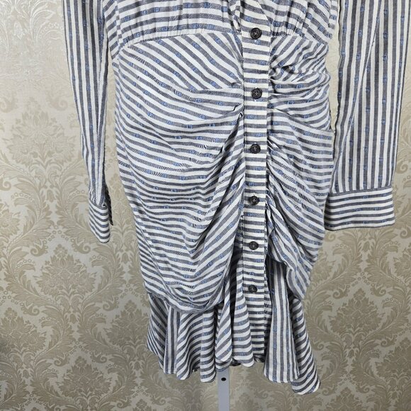 Veronica Beard Size 0 Kai Swiss Dot Striped Dress Long Sleeve Ruched Ruffle - Picture 3 of 16